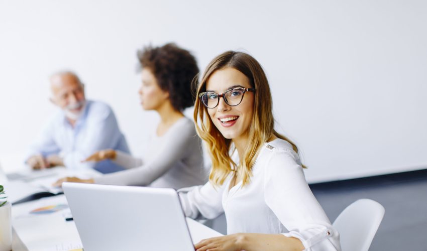 Business people discussing a strategy and working together in of